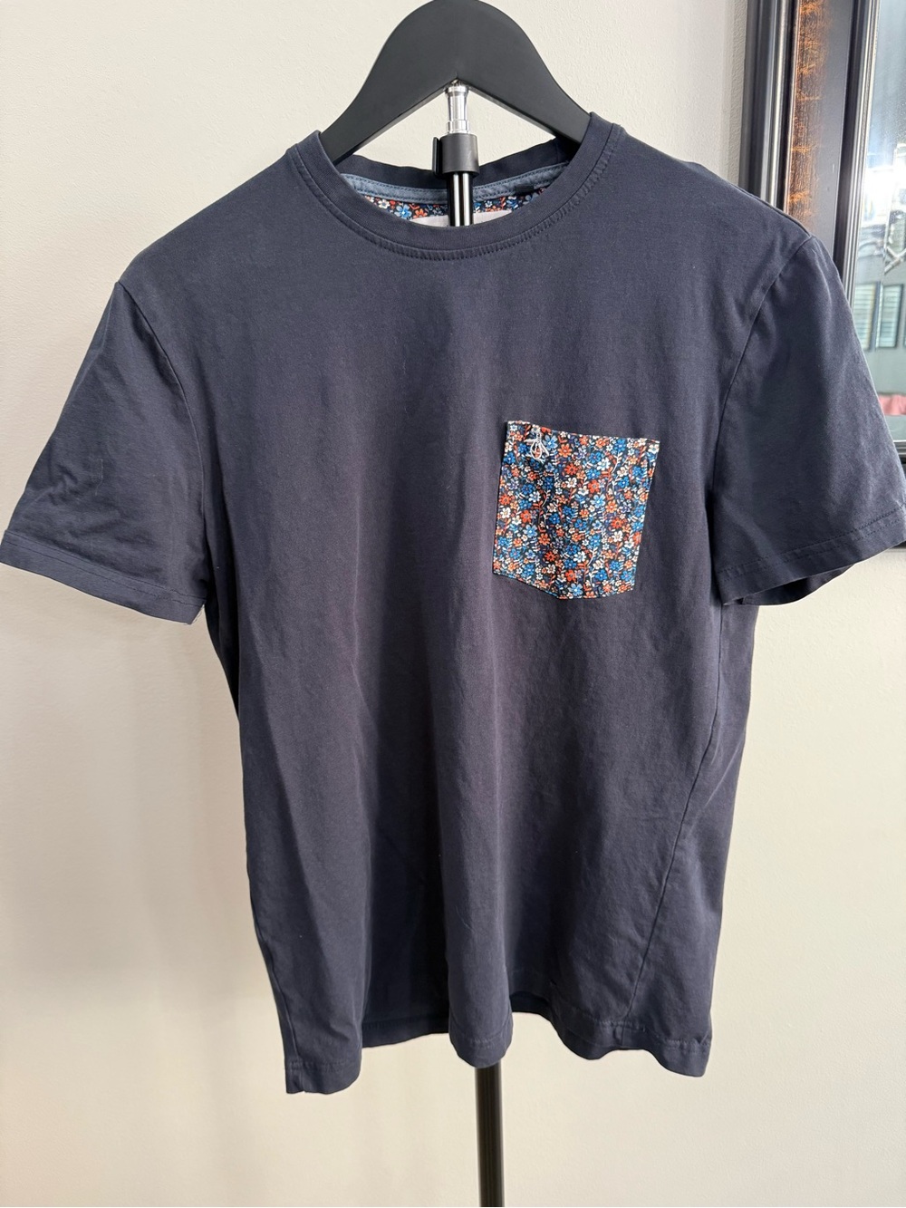 Original Penguin Navy Short Sleeve Pocket Tee with Floral Pocket